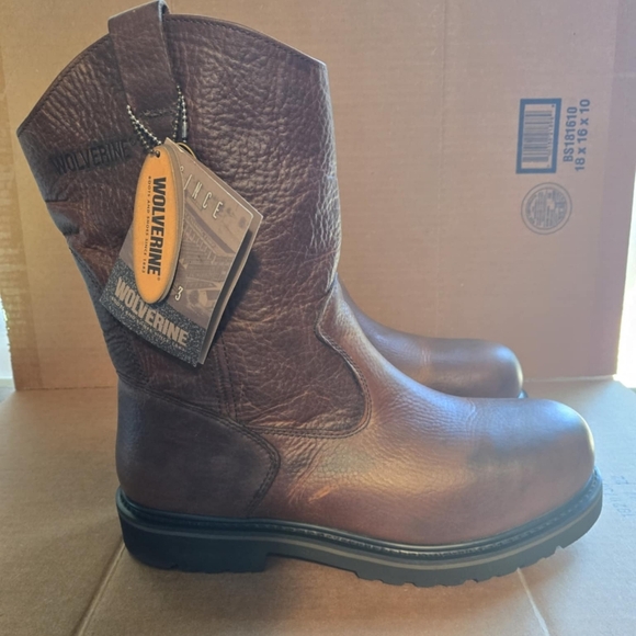 NWT Wolverine Wellington 10" Work Boots Brown Leather Steel Toe Pull On Men's 13 - Picture 1 of 15